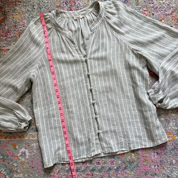Faherty Naomi Grey Striped Long Sleeves Button Down Linen Blend Shirt Size Small - Picture 6 of 10